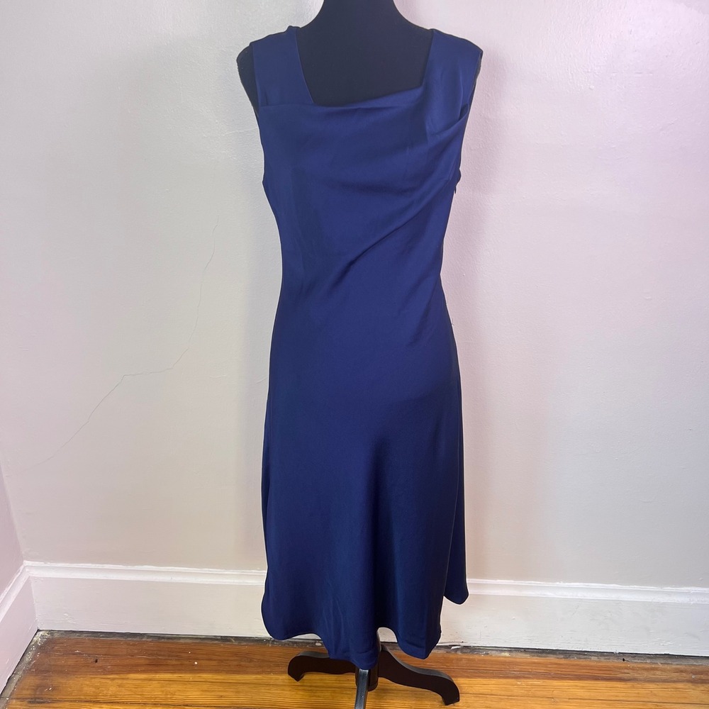 Carlie Carson Cowl Neck Midi Dress XL Navy Blue Cocktail Wedding Guest Formal